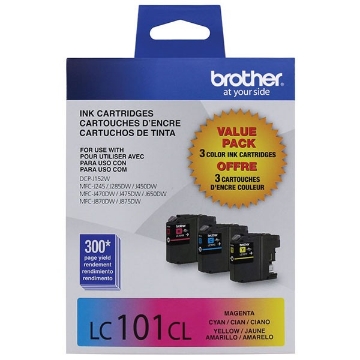Picture of Brother LC-1013PKS Cyan, Yellow, Magenta Ink Cartridges (3 pack) (900 Yield)